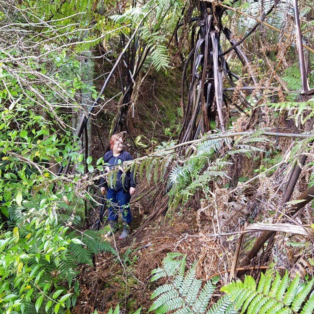 Woman pushing her way through bush