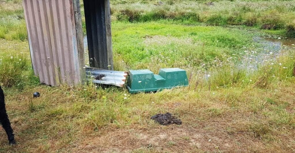 Watertrough tipped over and almost landing in the pond