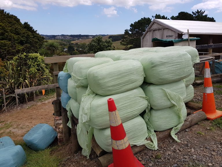 Packic wrapped bales with haylage neatly stacked up