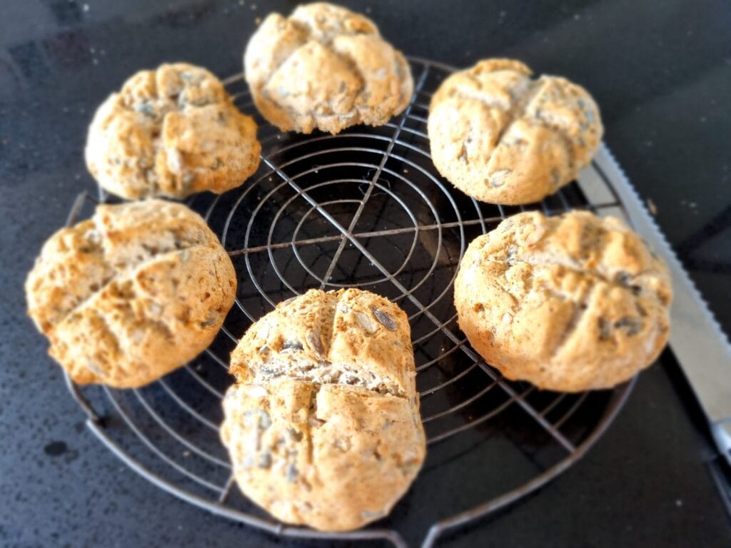 A grate with buns on it