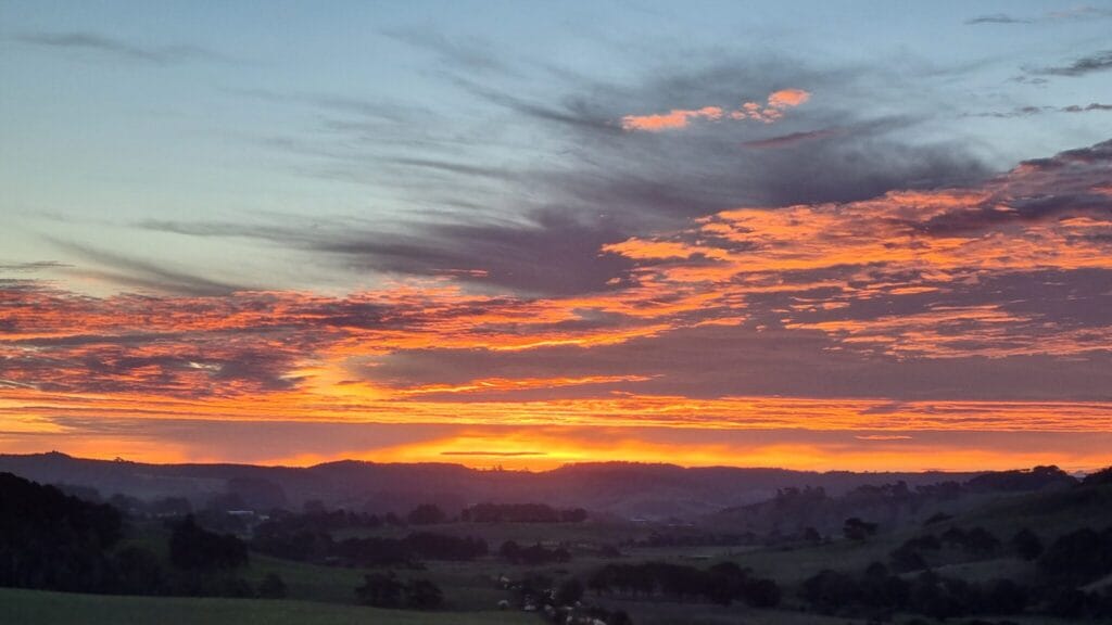 Orange sunset over the valley